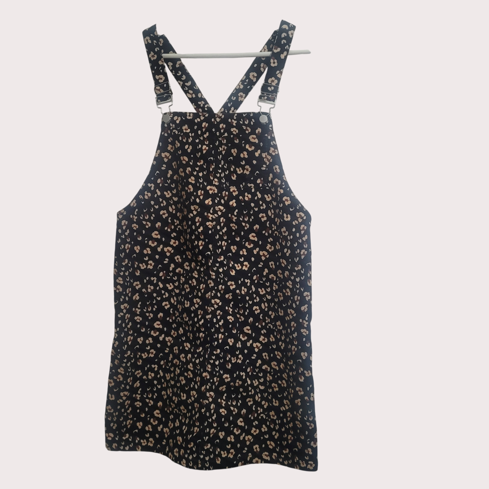 TU UK 12 Pinafore Dungaree Dress Leopard Print Corduroy Adjustable Straps Pocket