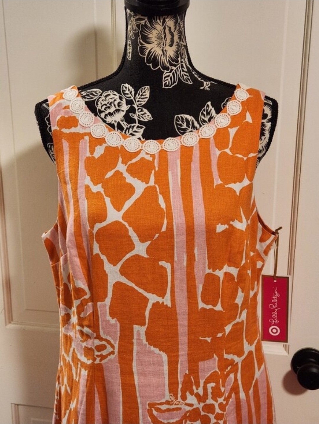 🆕️ 🦒SIZE 14 Lilly Pulitzer X Target🦒 – “Giraffeeey” Orange/White Linen Dress