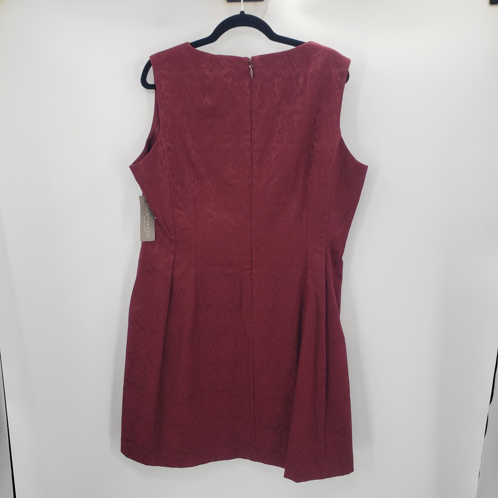 Eva Mendes 20 Damask Fit Flare Dress Sleeveless Pleated Zip Up Cotton Burgundy