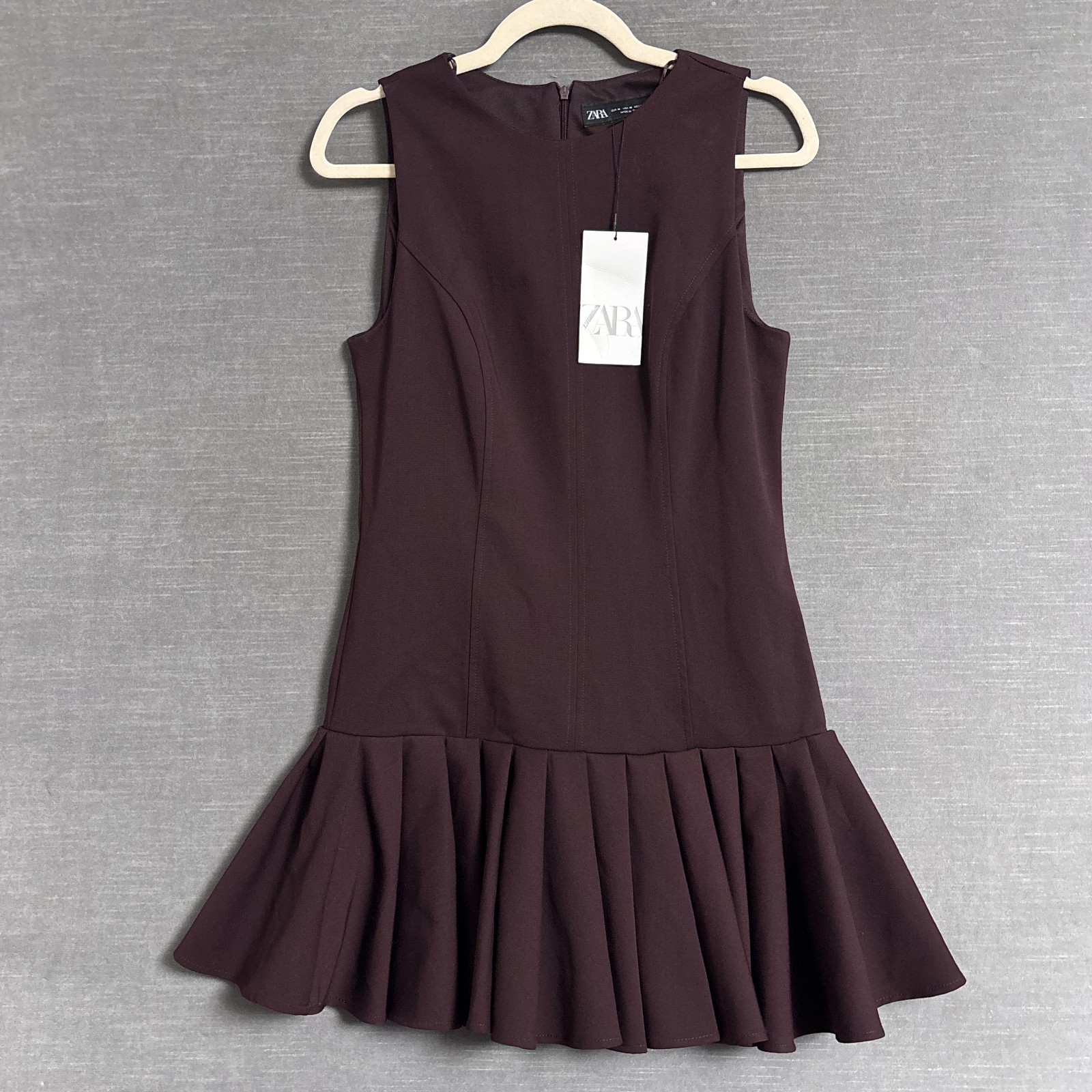Zara Shirt Dress M Purple Pleated Sleeveless Career Work Classic Drop Waist