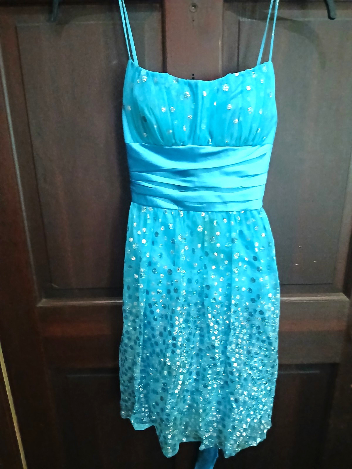 Masquerade Blue Polka Dot Tulle Fit & Flare Sequin Glitter Dress Juniors 7/8 Y2K