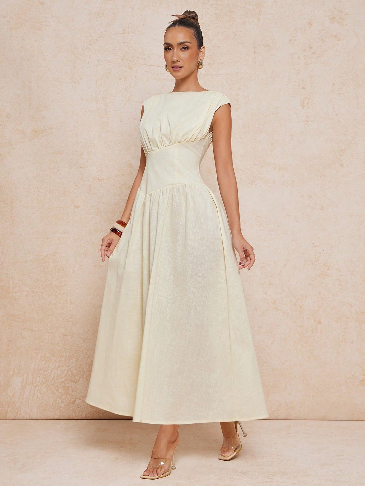 Elegant Light Yellow Wedding Guest Maxi Dress