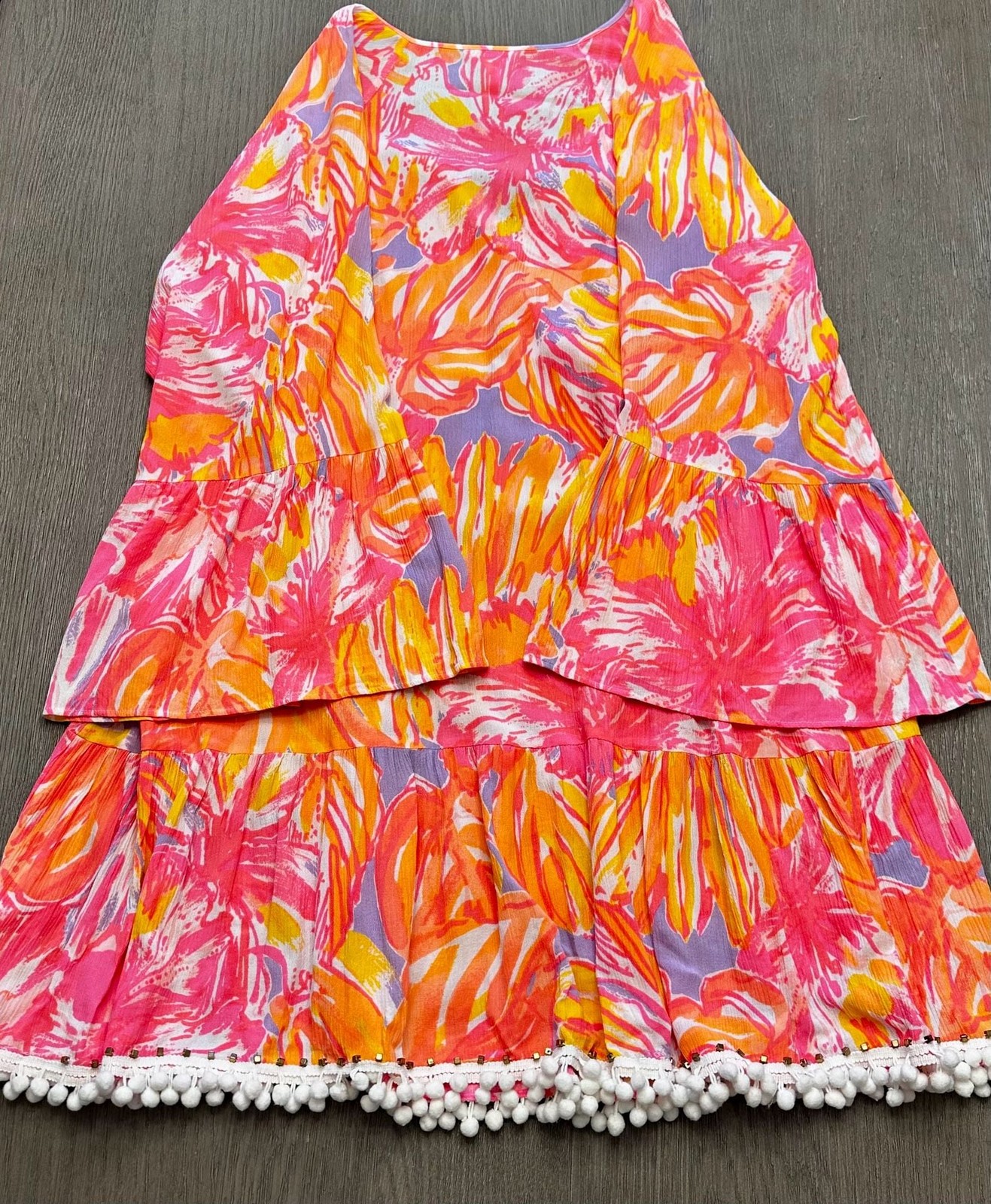Lilly Pulitzer Amisa Tunic Dress Pink Tropical Floral Tassel Pom Pom Trim Size L