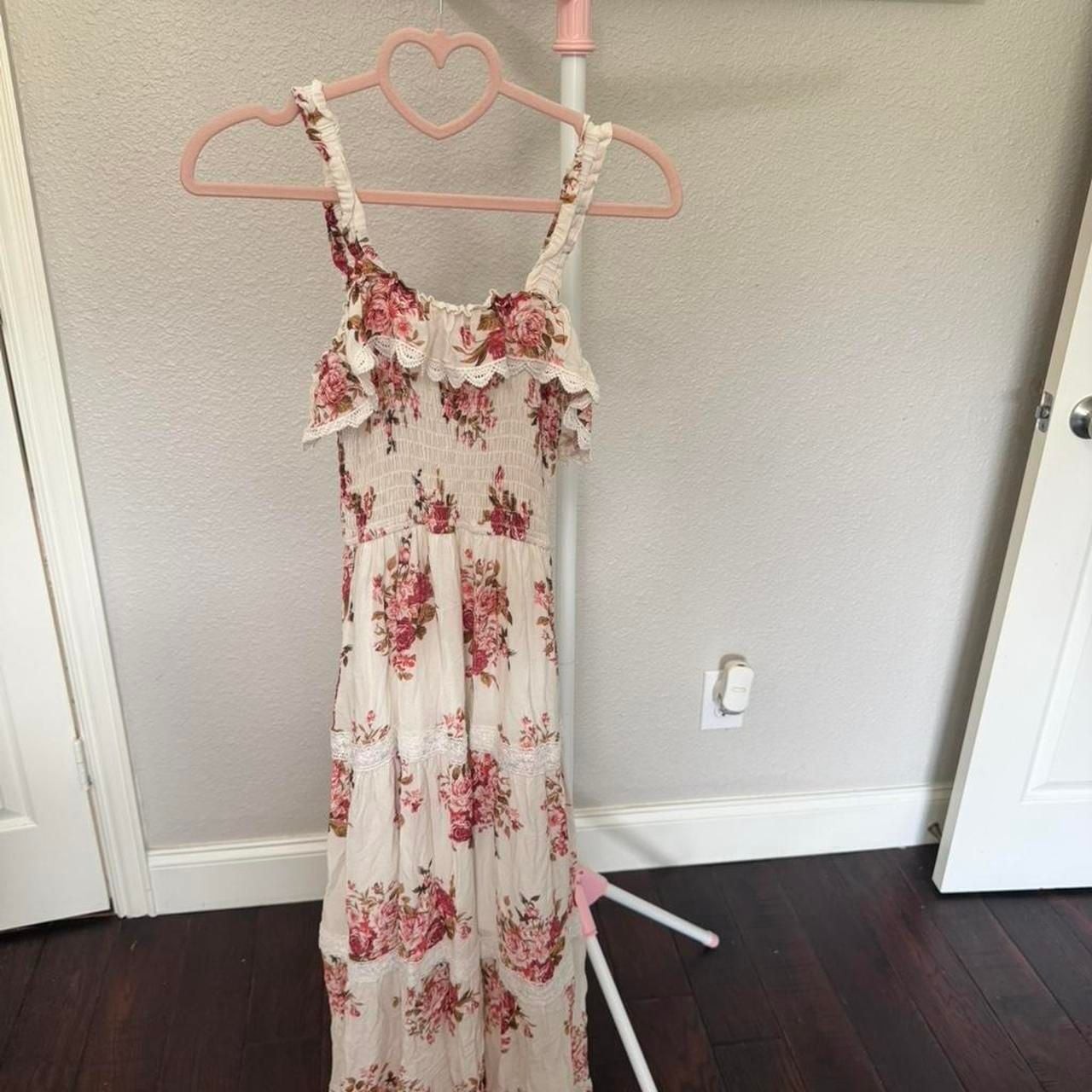 Altar’d State White and Pink Floral Maxi Dress
