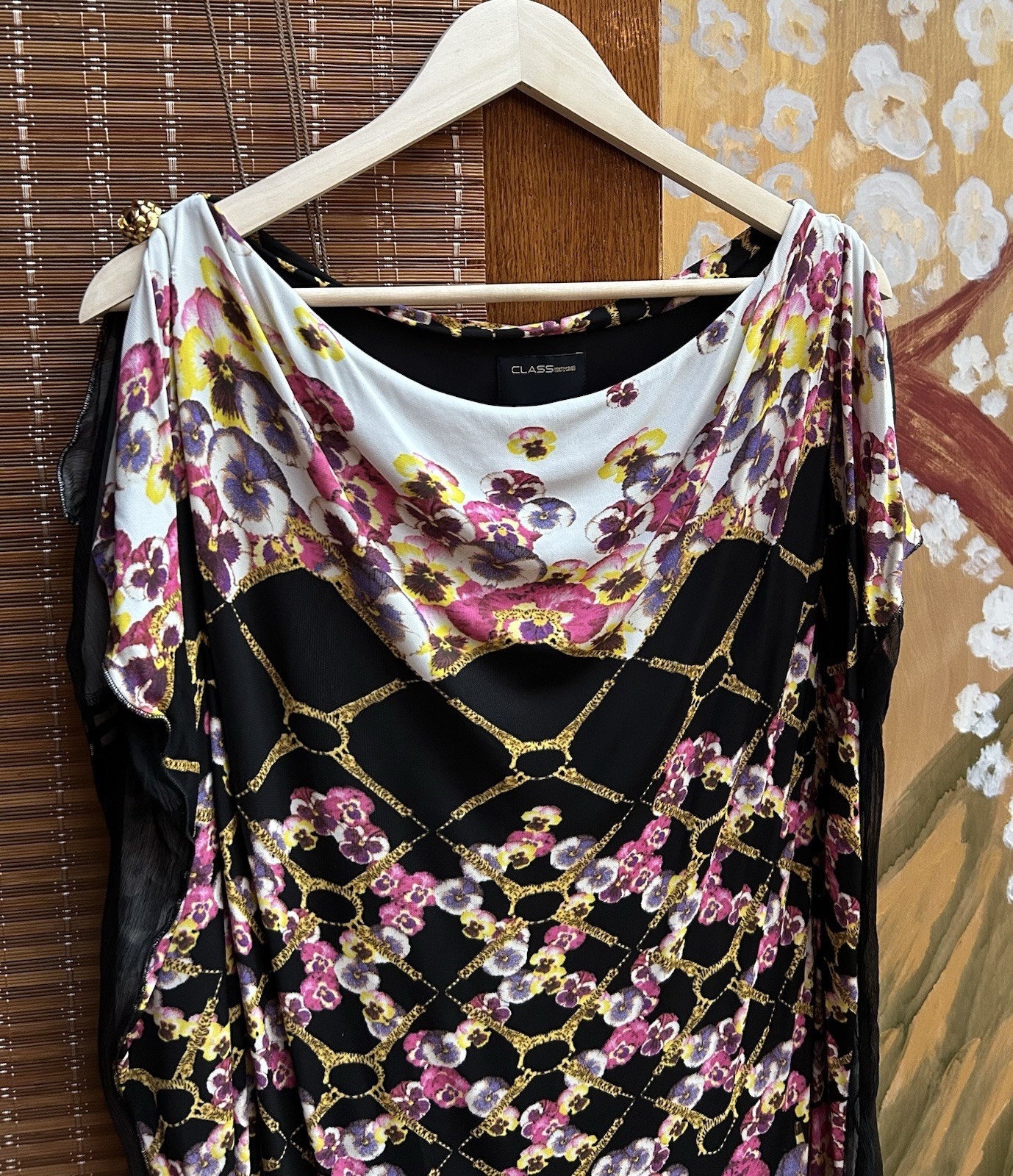 Class Roberto Cavalli Floral Print Draped Tunic Dress 100% Viscose IT46 US12