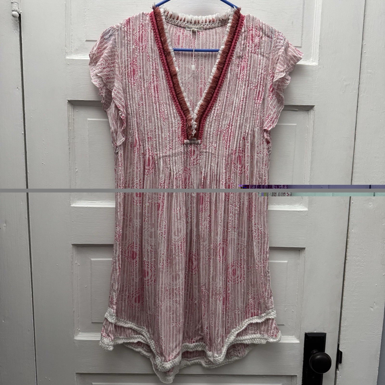 Poupette St Barth S Pink Viscose Tunic Cover Up Fringe Trim Boho Beach Dress