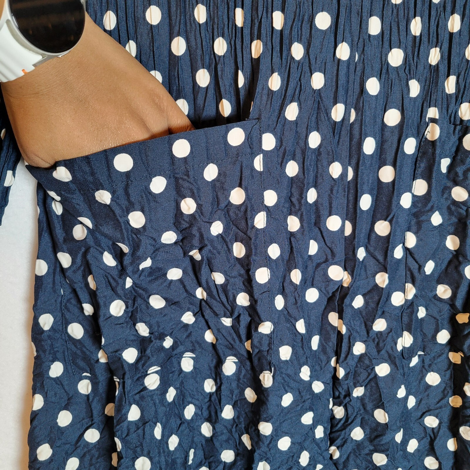 Alquema Womens Smash Pocket Crinkle Midi Dress Size 1 Blue Polka Dot Retro