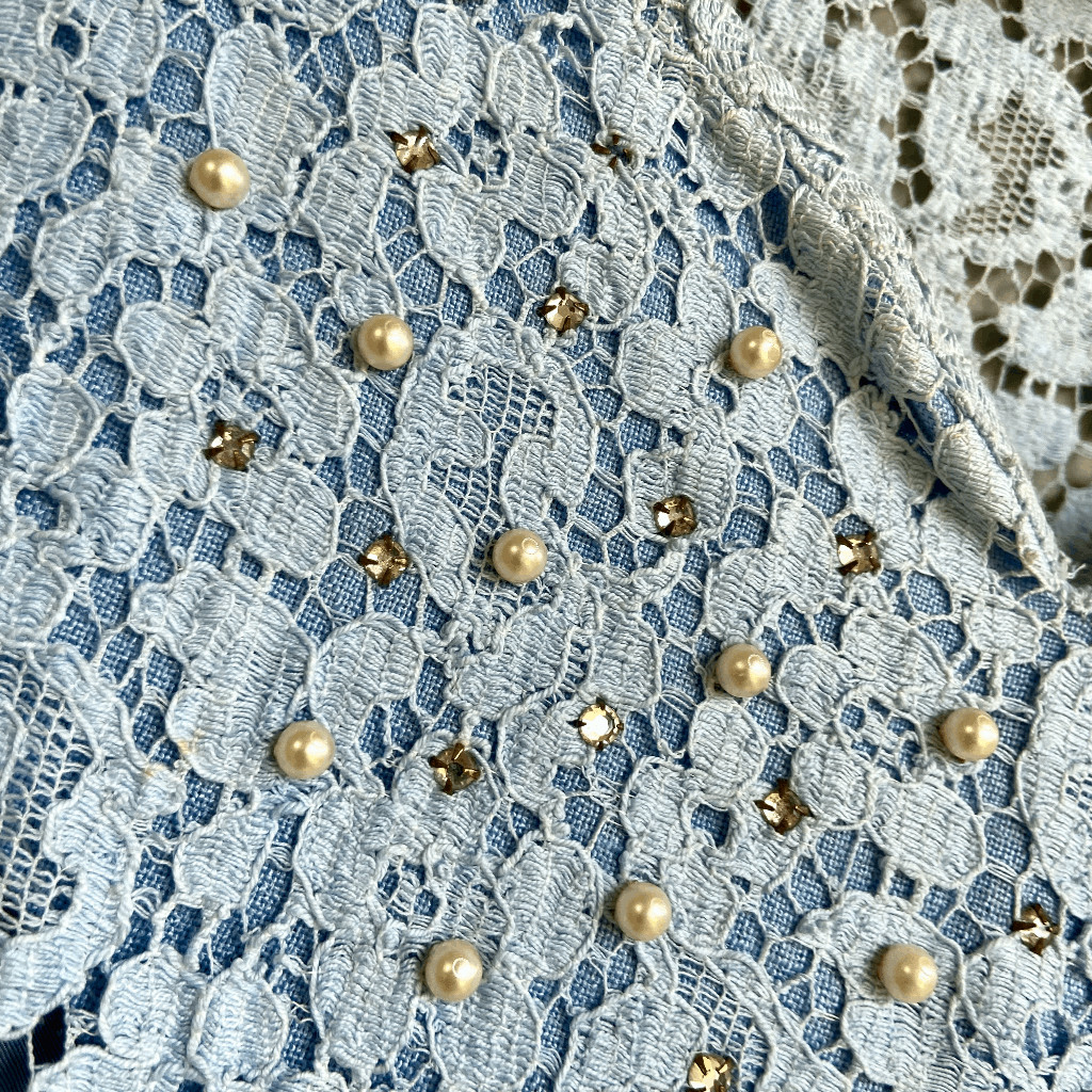 Authentic 1940s/1950s 4-piece Dusty Blue Lace Dress Set Bolero Jacket – SZ M