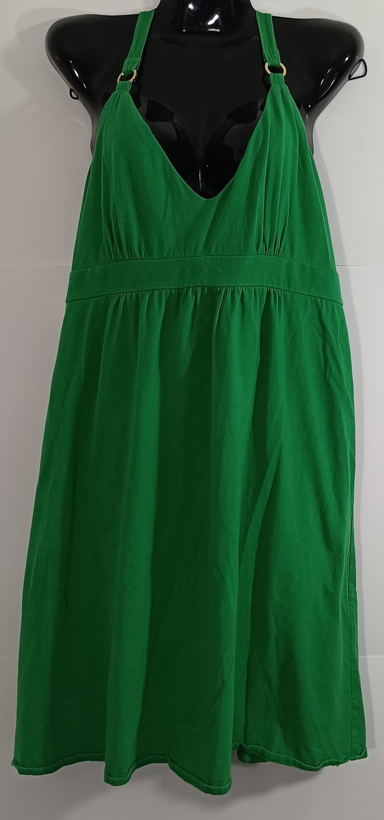 Boston Proper Green Halter Dress Womens 14 Built In Bra Ring Back Flowy