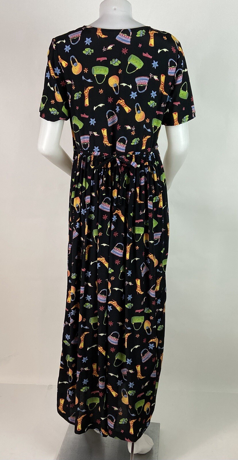 Coldwater Creek Size Medium Black Maxi Dress Shoe Purses Handbags Print Vintage