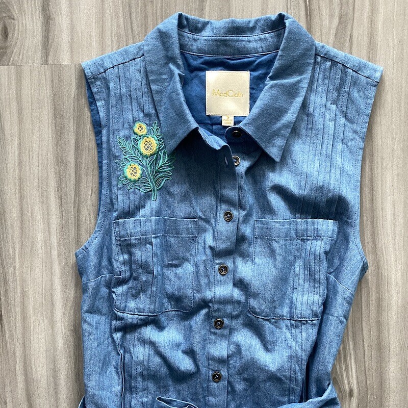 Modcloth NEW Shared Vision Chambray Embroidered Shirt Dress Size Small