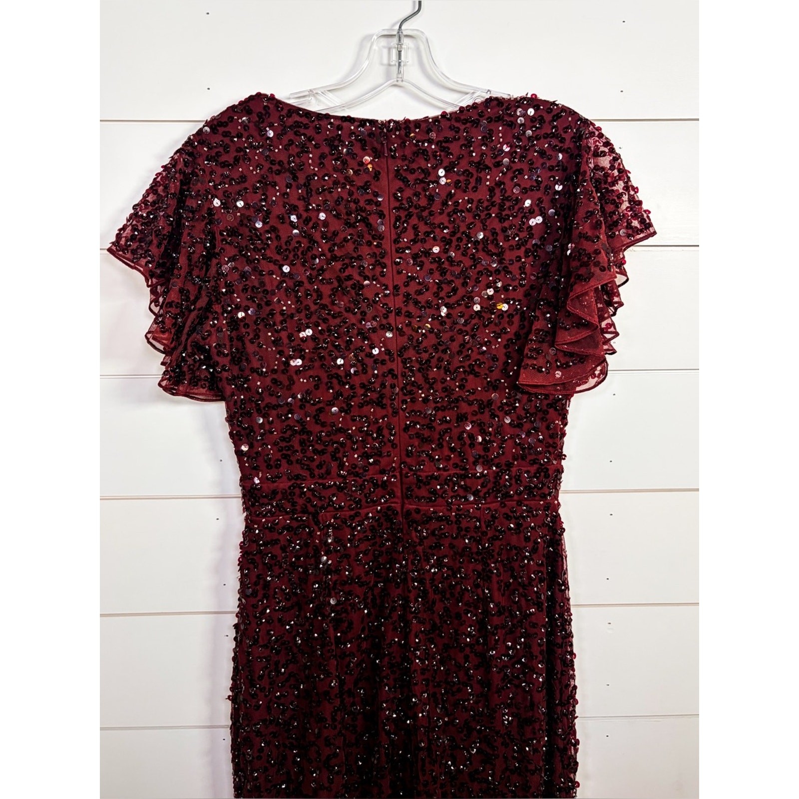 Mac Duggal 10801 Garnet Sequin Flutter Sleeve Midi Dress, NEW, Size 2 MSRP $398