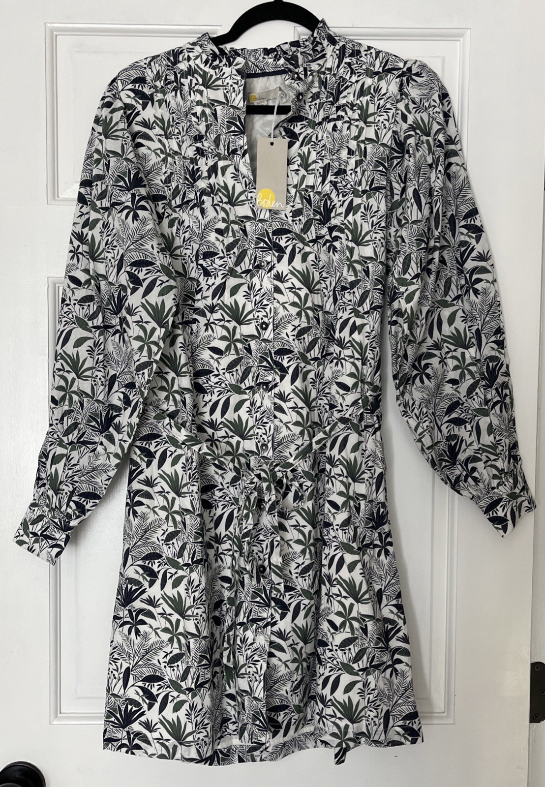 Boden Shirt Dress 2R Floral Leaf Antonia Pleats Pockets Preppy Button Front Tie