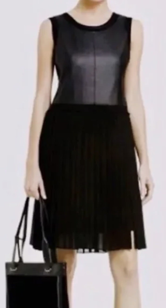 NWT BCBG MAXAZRIA SIZE S Cleo Mixed Media Faux Leather & Pleated Skirt Dress