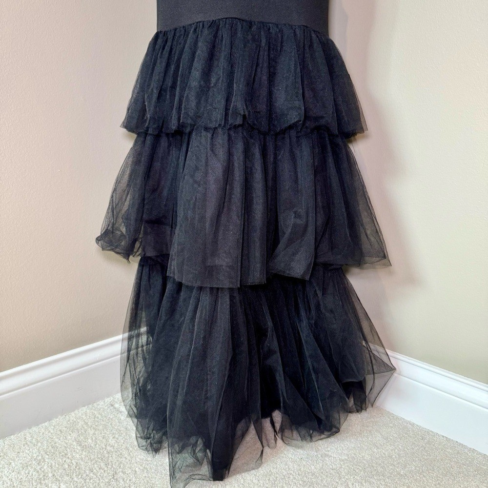 Women’s Lulus Dramatic Fanatic Black Strapless Tulle Trumpet Maxi Dress Size XS