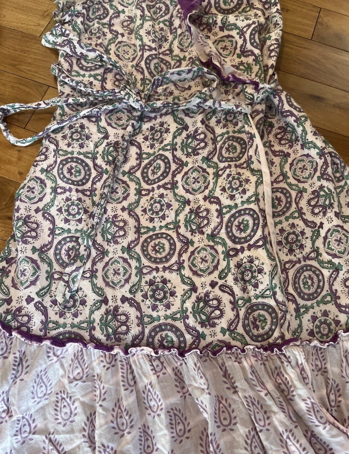 Diane Von Furstenberg Designer Judette Green Purple Mixe Ruffle Wrap Midi Dress