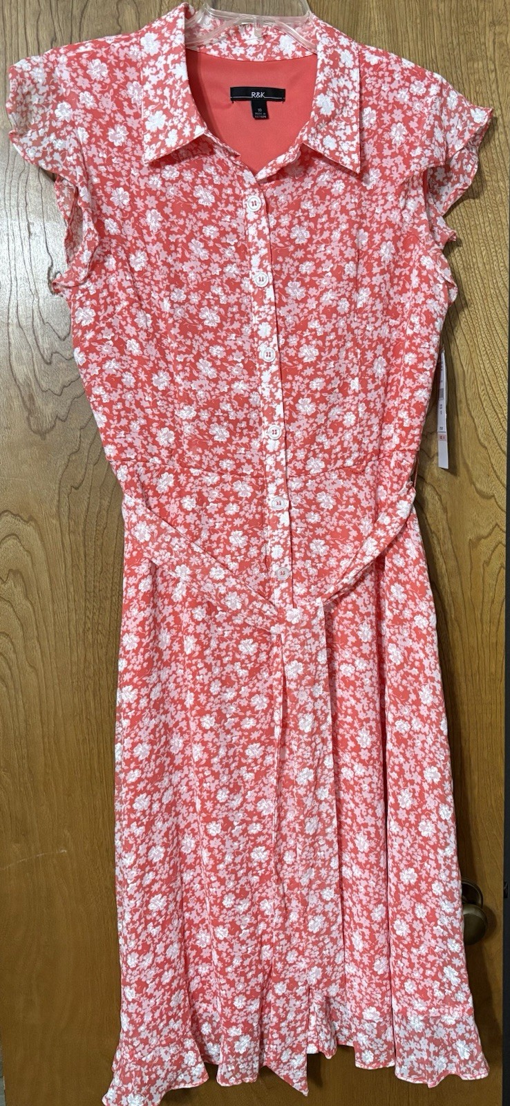 R & K Coral And White Floral Dress Size 10 New With Tags