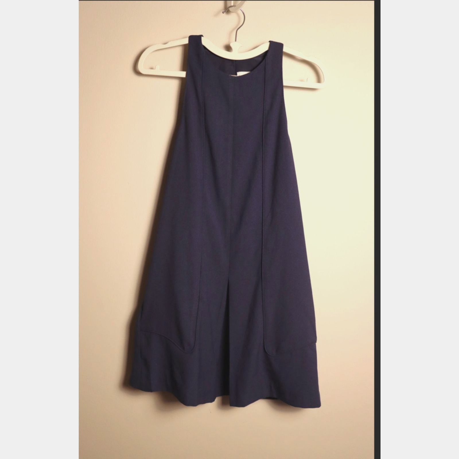 Finders Keepers Navy Pleated Sleeveless A-Line Sheath Dress XS Pockets