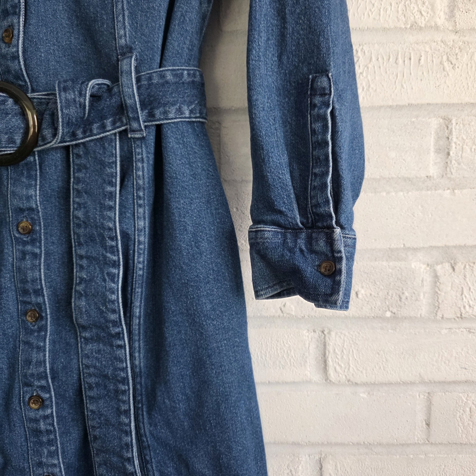 Land’s End Denim Button Down Classic Midi Shirt Dress All Season Size Small 6-8