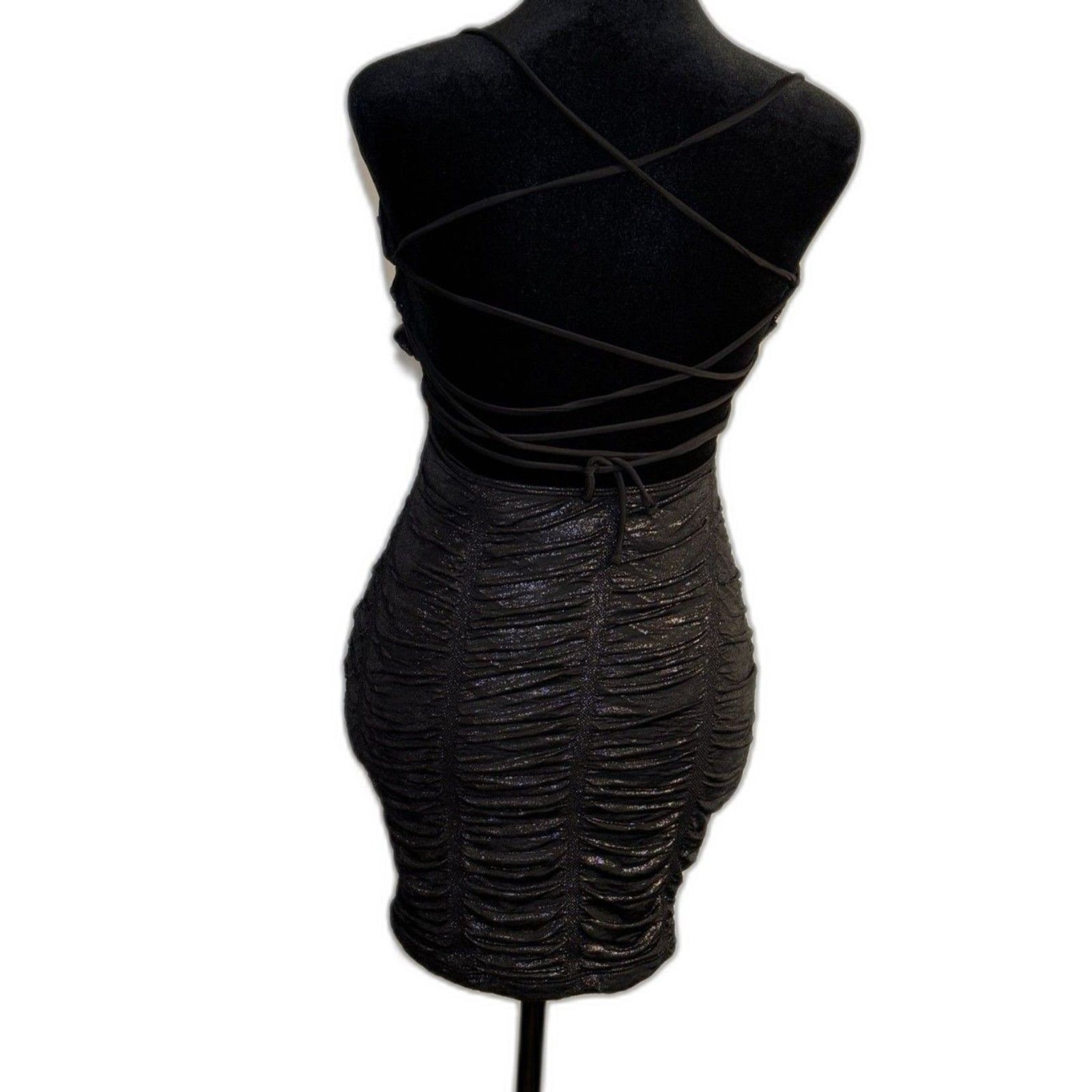 Windsor Black Glitter Ruched Bodycon Mini Dress — Sparkly and Fitted