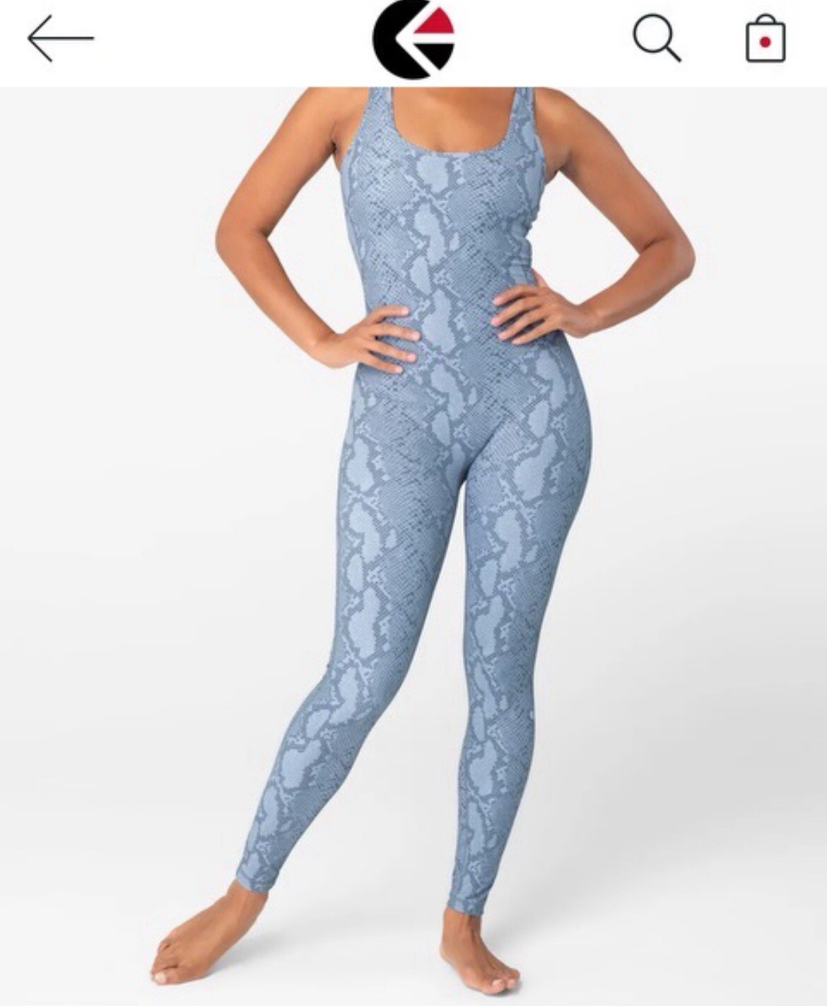ETHIKA Gray Snake Skin Medium Woman’s Gym Wear/ Long Romper, built in sports bra