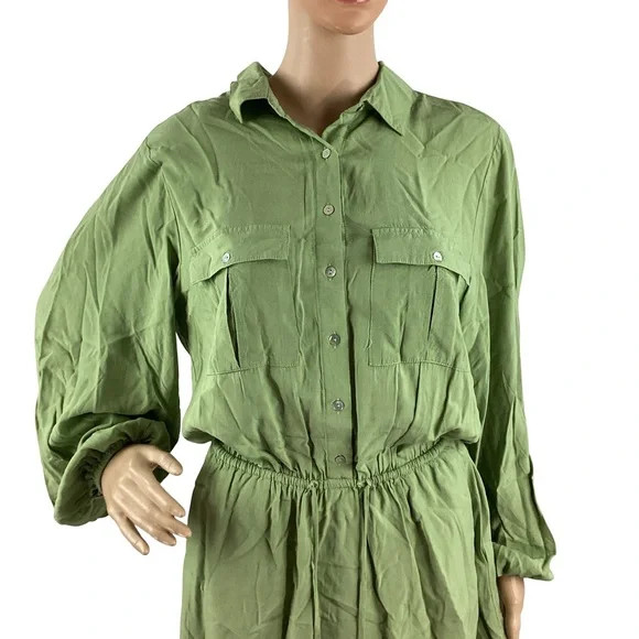 L*SPACE Amelia Tunic Dress Green Button Front Size S