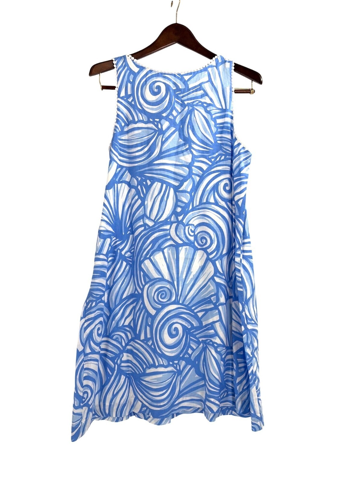 NWT Vineyard Vines Nautilus Shell Print Swing Linen Dress Womens 10 Coastal Blue