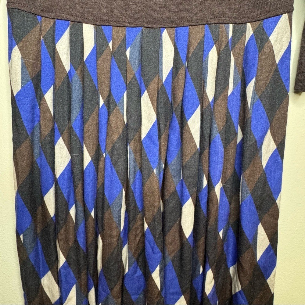 Siyu Made in Spain Merino Wool Midi Dress Geometric Print Size L