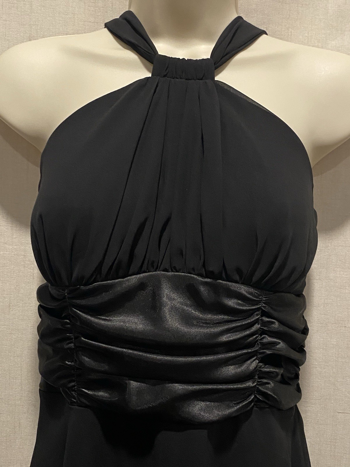 Connected Petite Size 10 Black Chiffon Halter Dress Satin Empire High Waist LNC