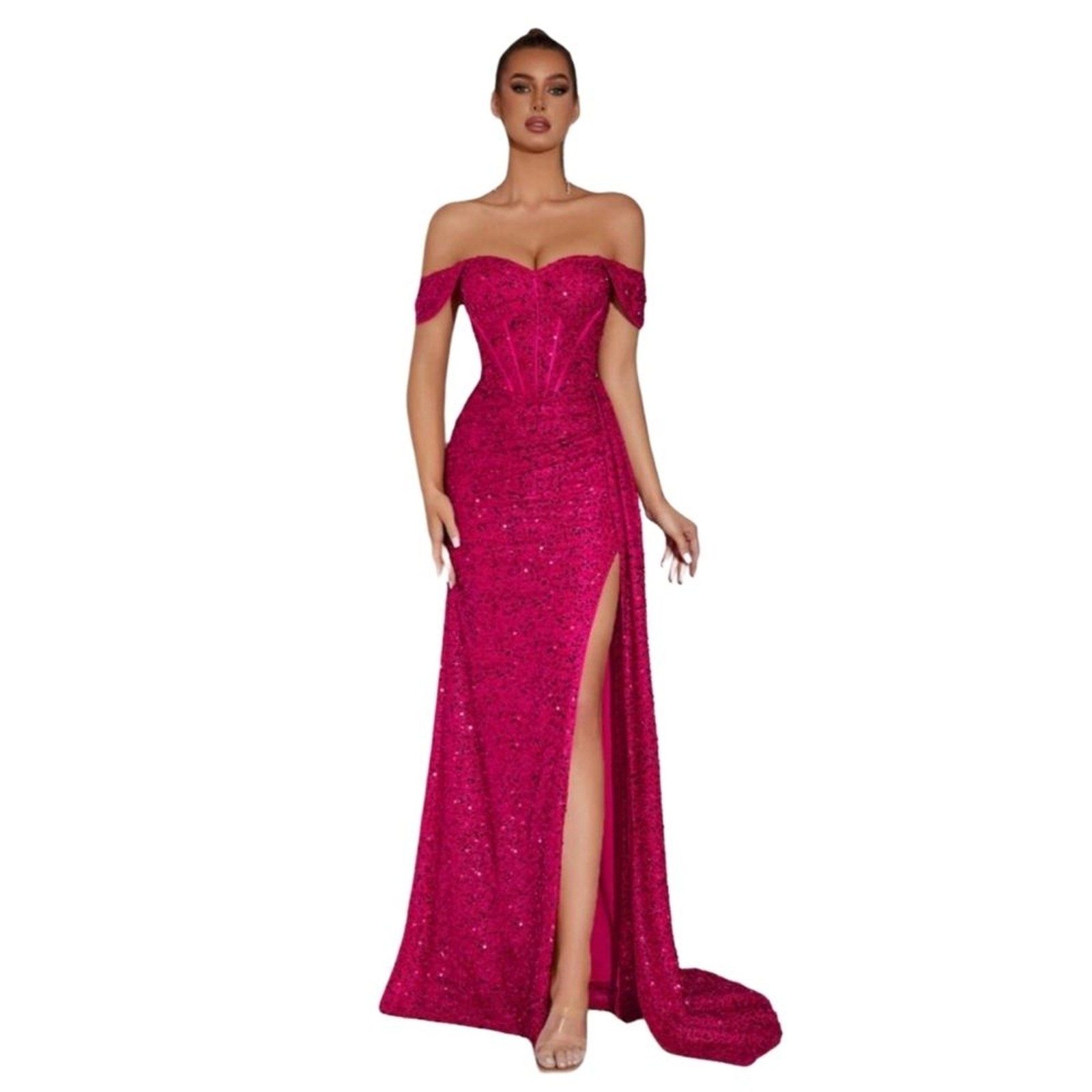 Adyce Womens Hot Pink Sweetheart Sequin Slit Backless Formal Gown Dress Small