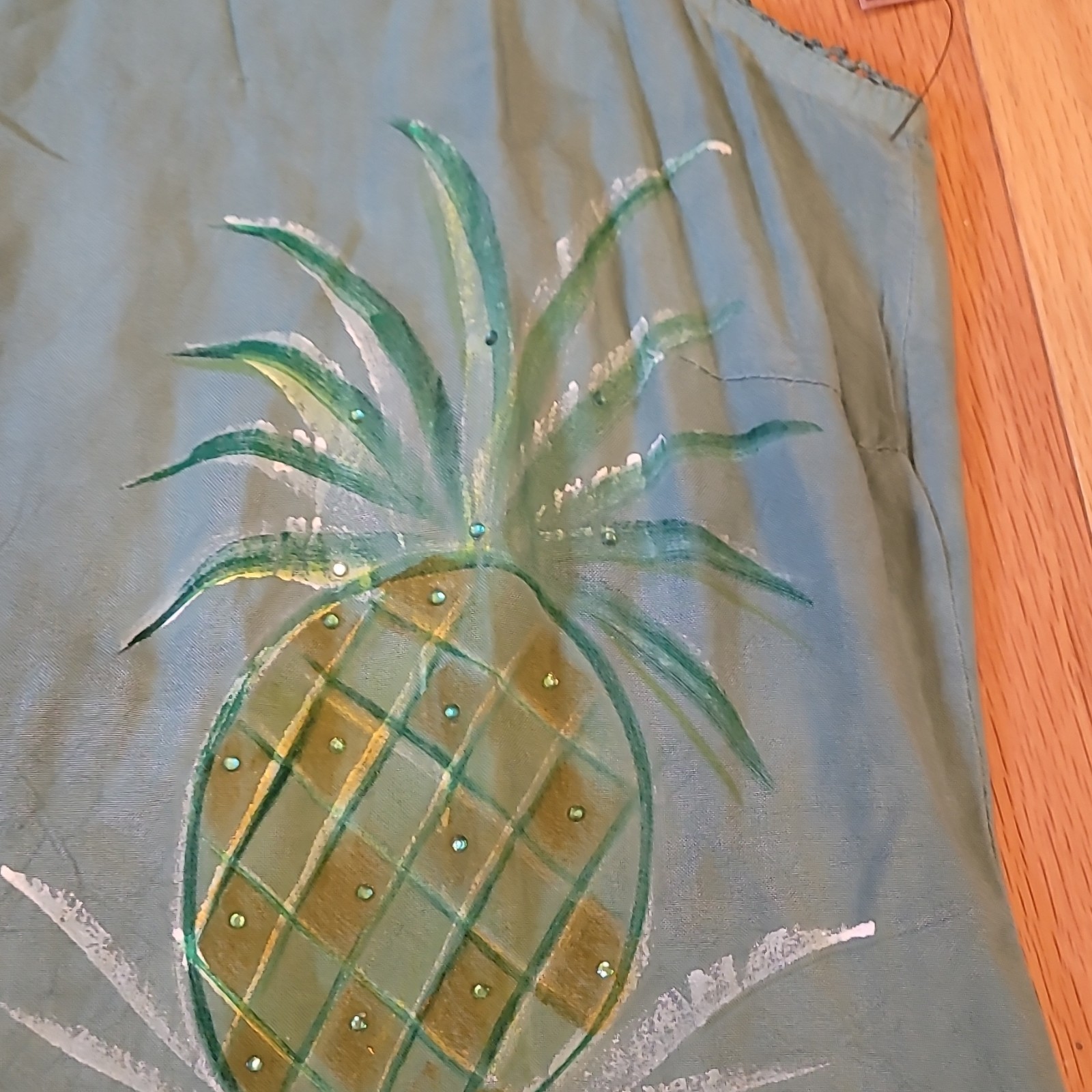 Raya Sun Blue/Green Pineapple Print Maxi Dress L Sleeveless Drawstring