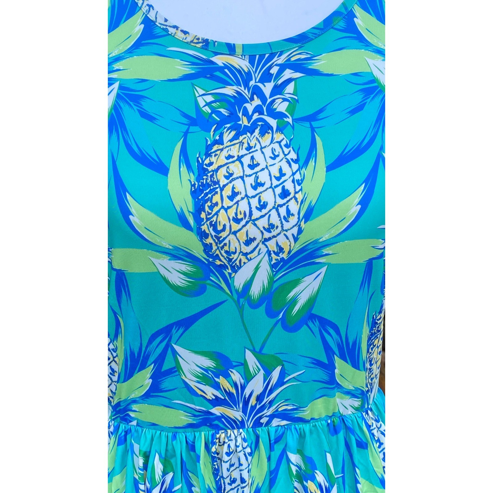 Banana Boat Sundress Size Medium New With Tags Aqua Pineapple Tank Dress UPF 50+