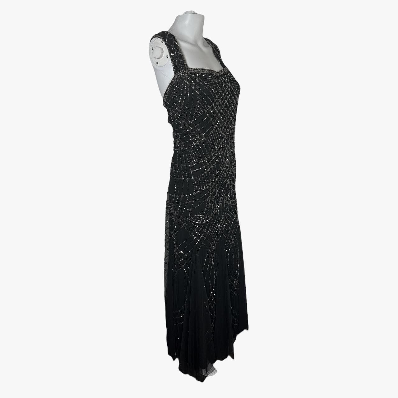 Pisarro Nights Beaded Mesh Midi Gown in Black Size 16