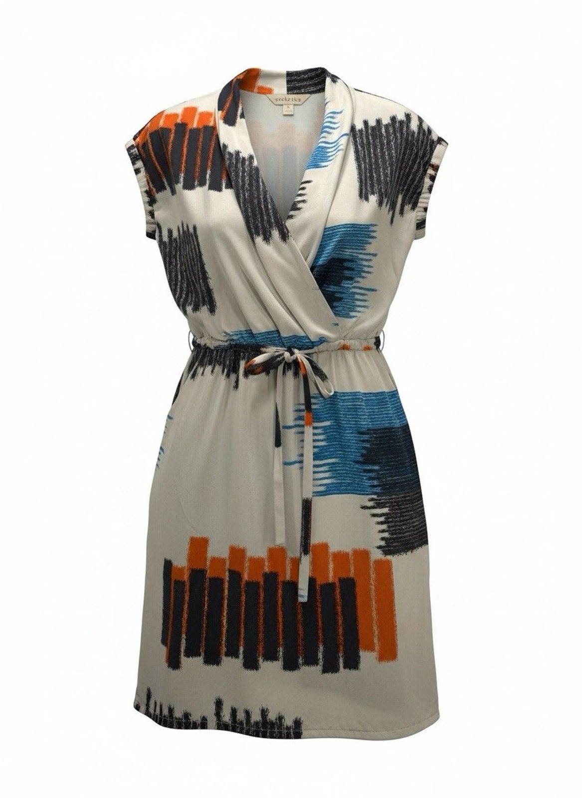 Presley Skye 100% Silk Abstract Print Faux Wrap Dress – Multicolor – Large