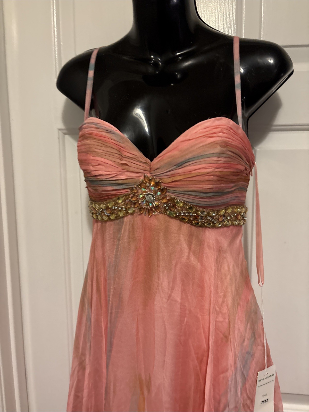 Vintage Y2K Dave & Johnny Size 4 Pink And Blue Swirl Chiffon With Flowers At Not