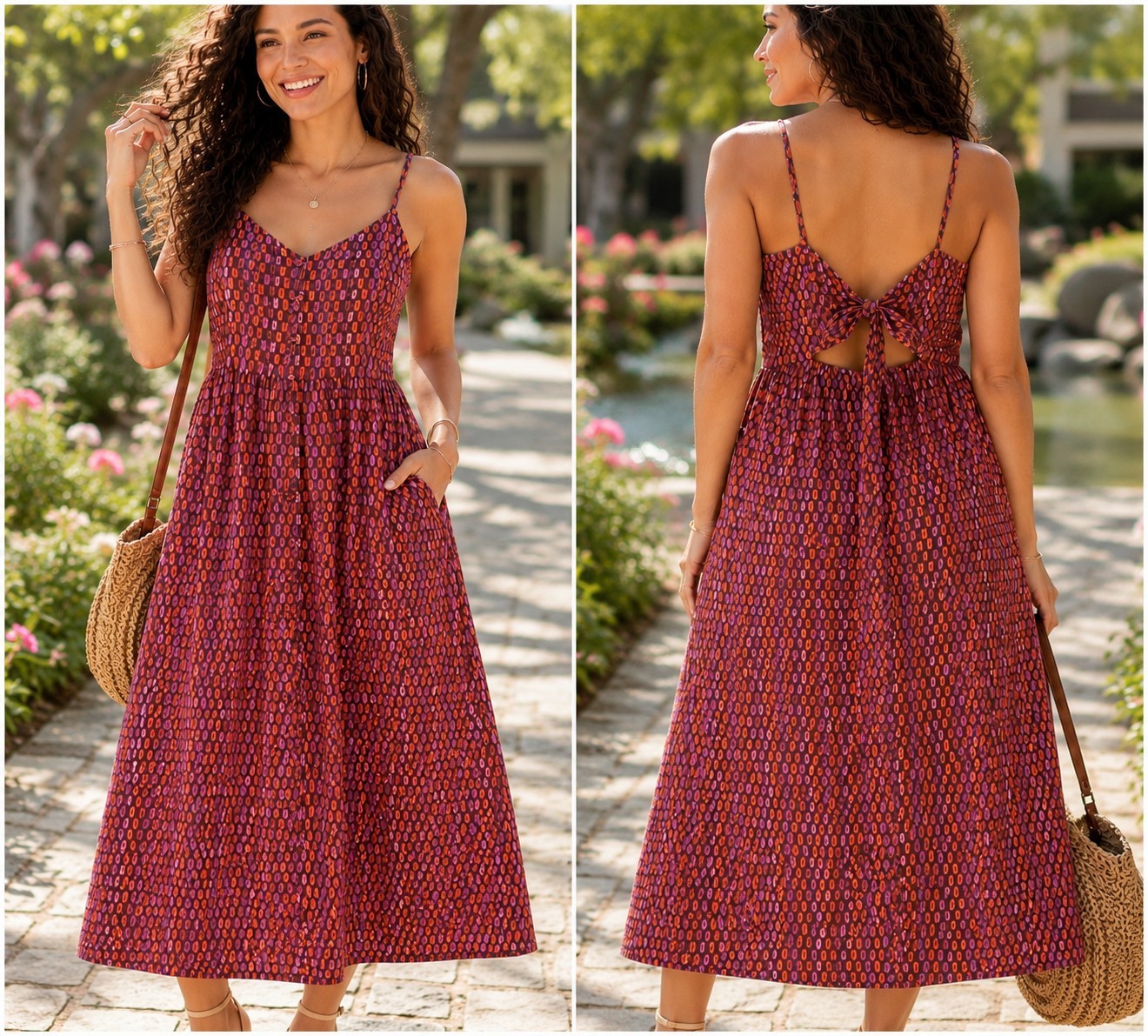 🌞 NWT Universal Thread XL Printed Midi Sundress | Pockets | Adjustable Straps |