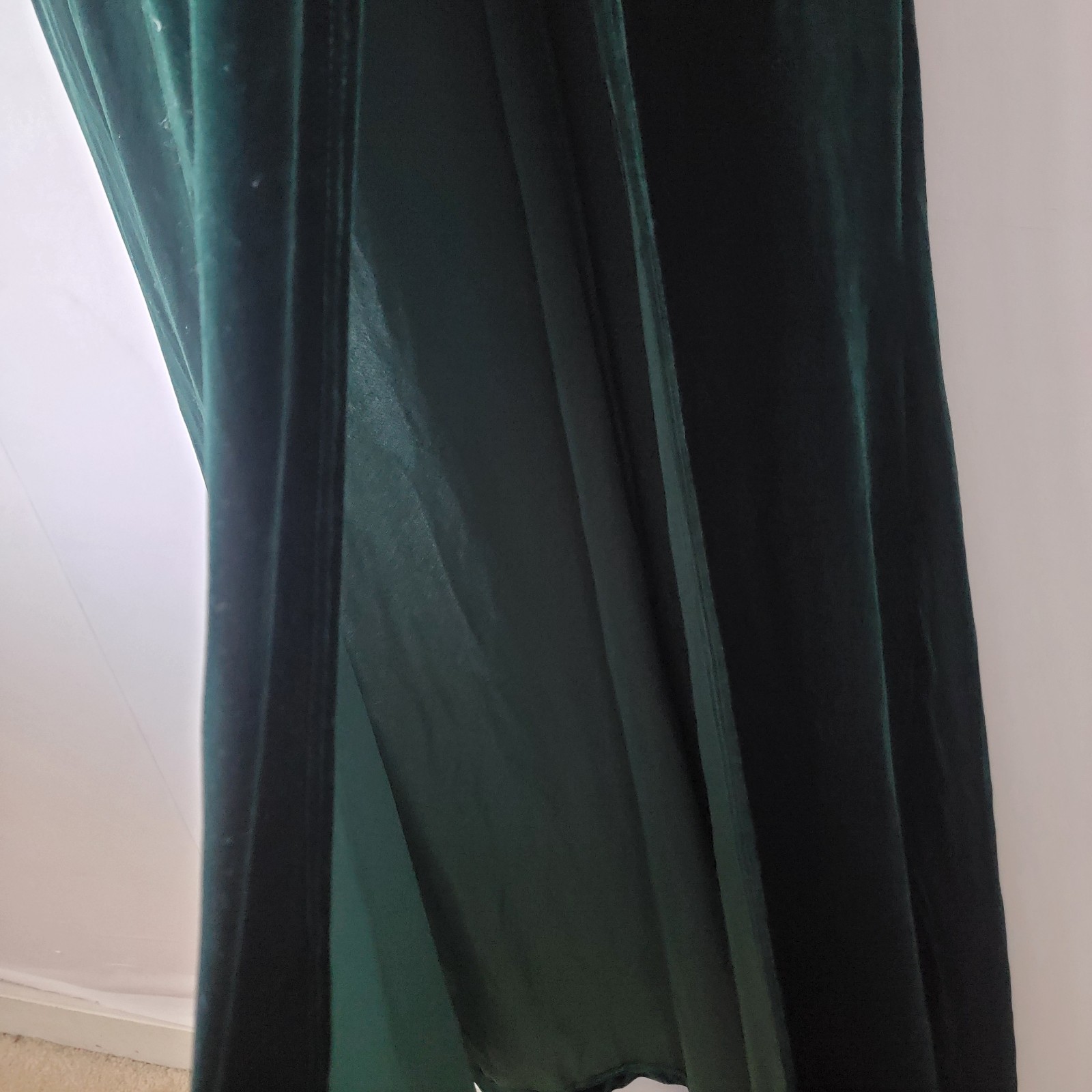 lulus women’s high neck open back maxi dress sz XL side slit hunter green velvet