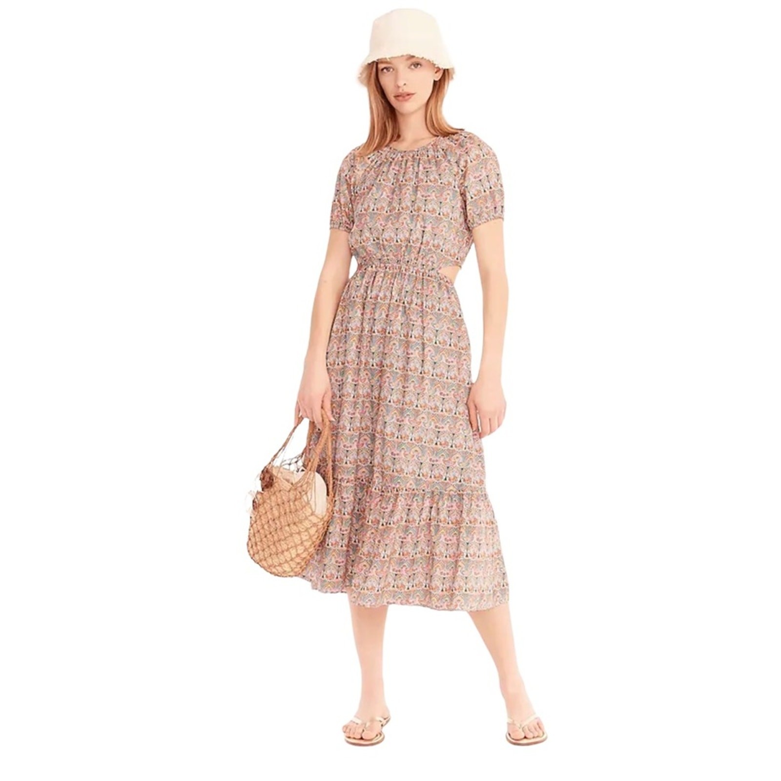 J. CREW Side Cutout Organic Cotton Midi Dress Liberty Giorgia Duke Print Size 8