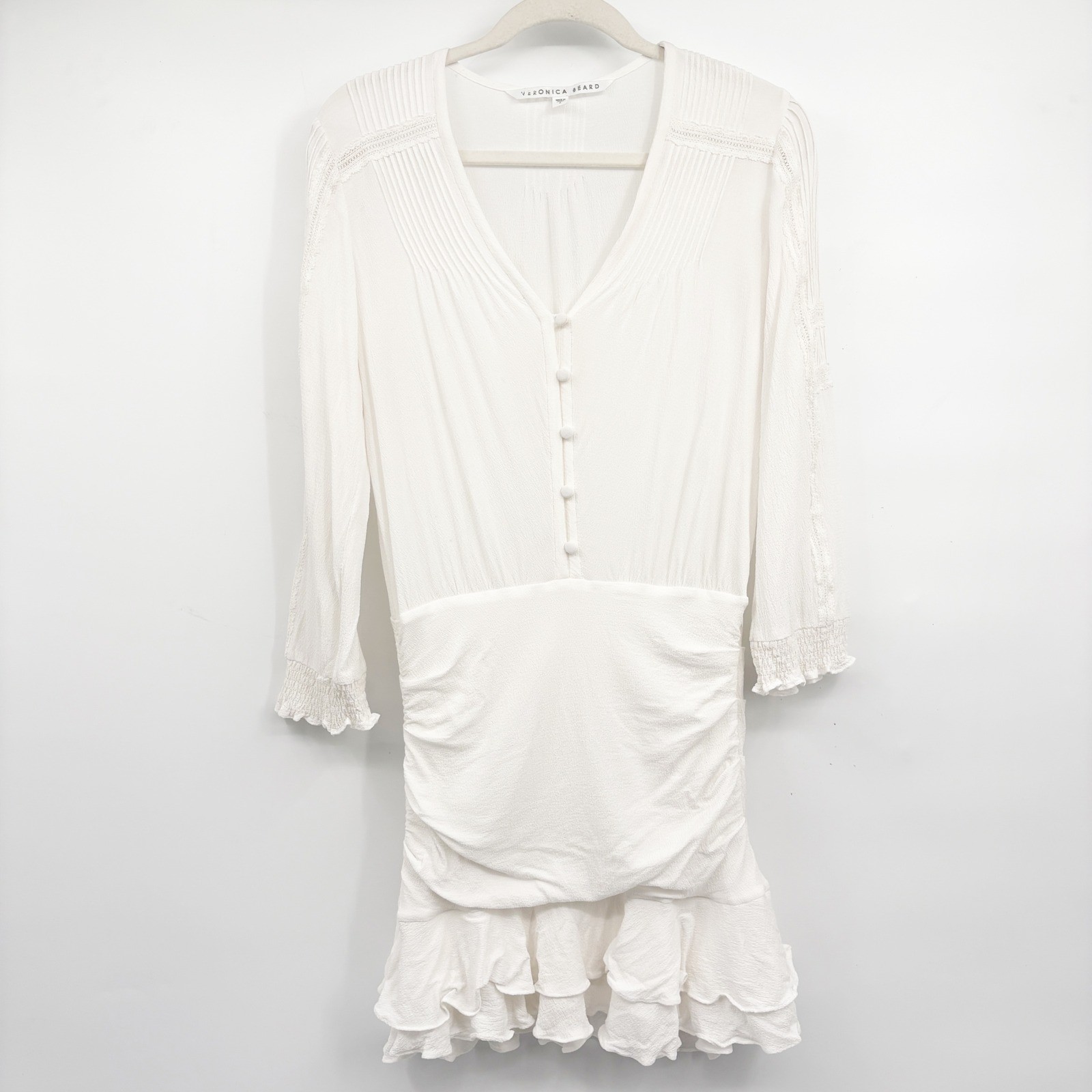 Veronica Beard Womens White Sarasota Ruched Ruffle Boho Mini Dress 8