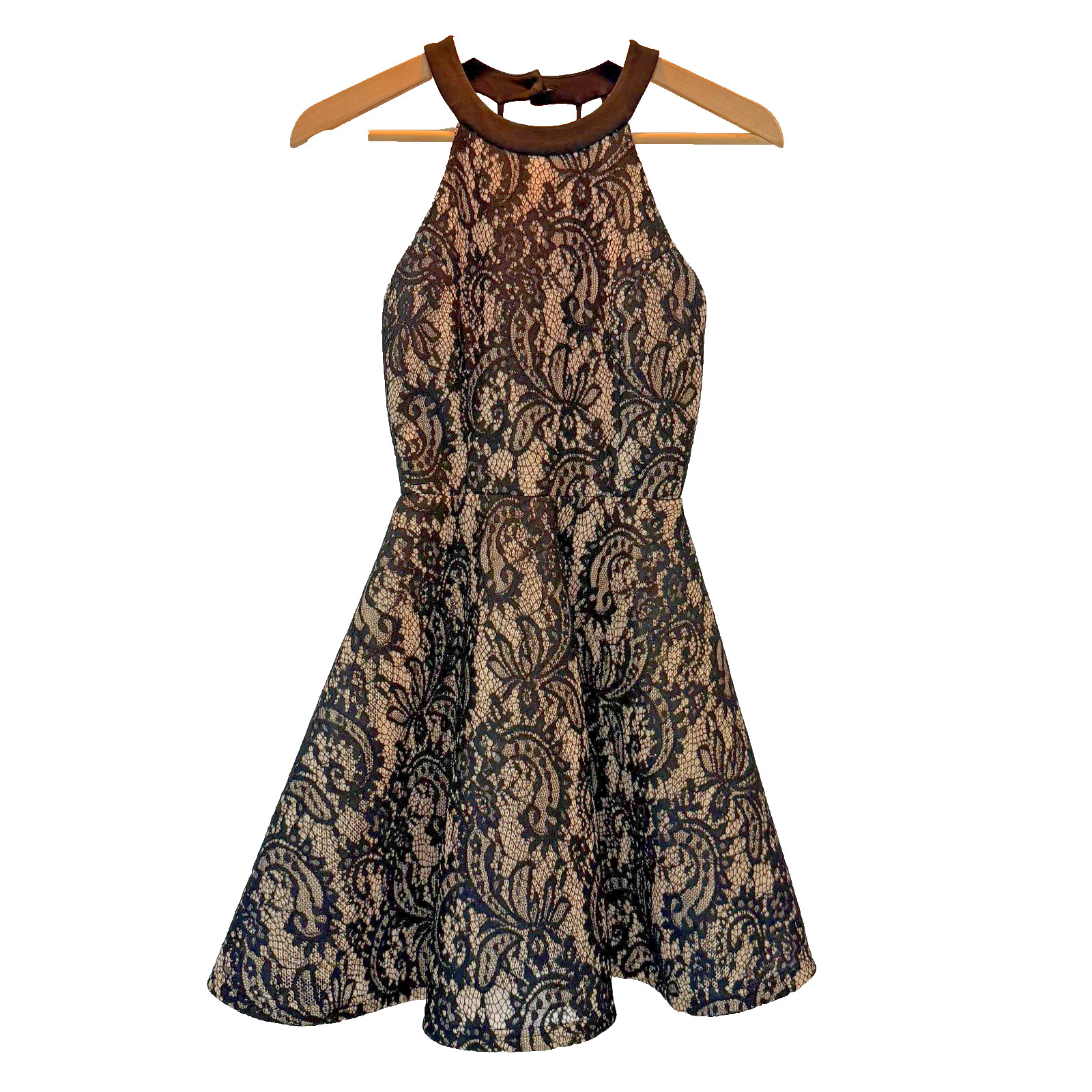 Windsor Black Lace Halter Homecoming Hoco Party Dress Sz S Nude Illusion Back