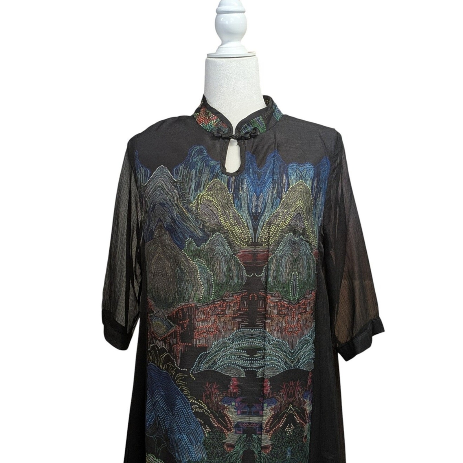 Vicky and Lucas Black Mandarin Collar Sheath Dress Size Large