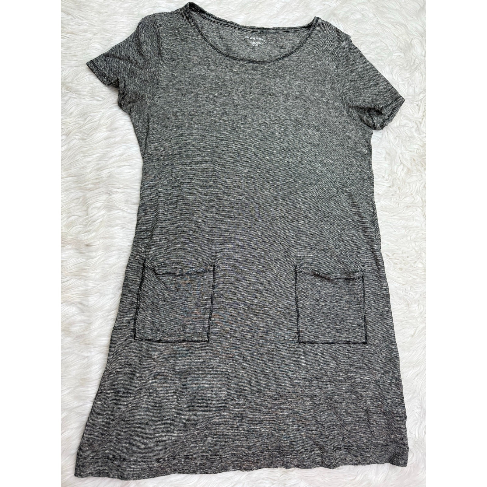 Eileen Fisher Hemp Organic Cotton Mini-Stripe Dress In Black/Ecru Size XS