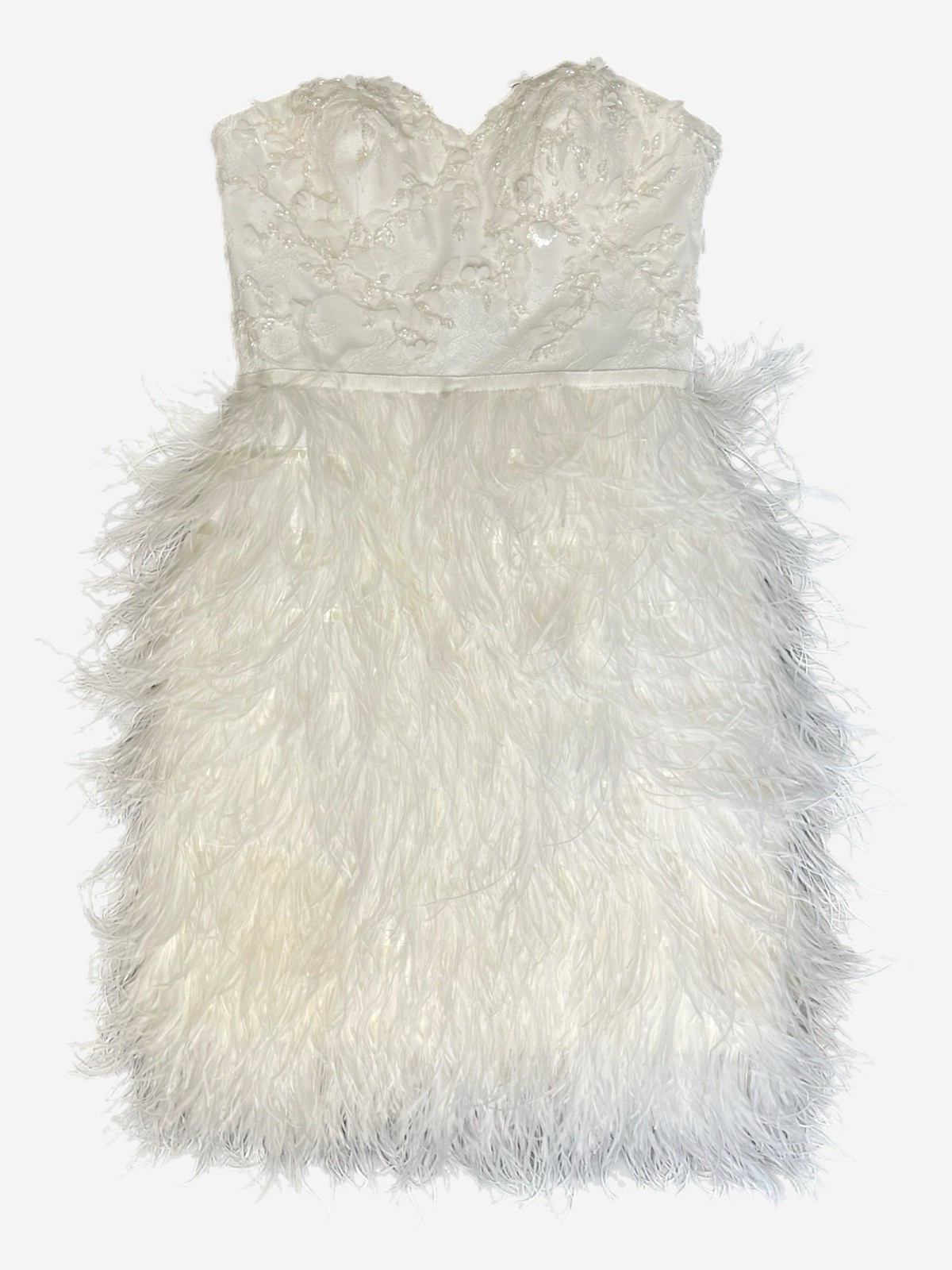 Allison Webb NWT White Hadley strapless floral beaded feather dress bridal XS/S