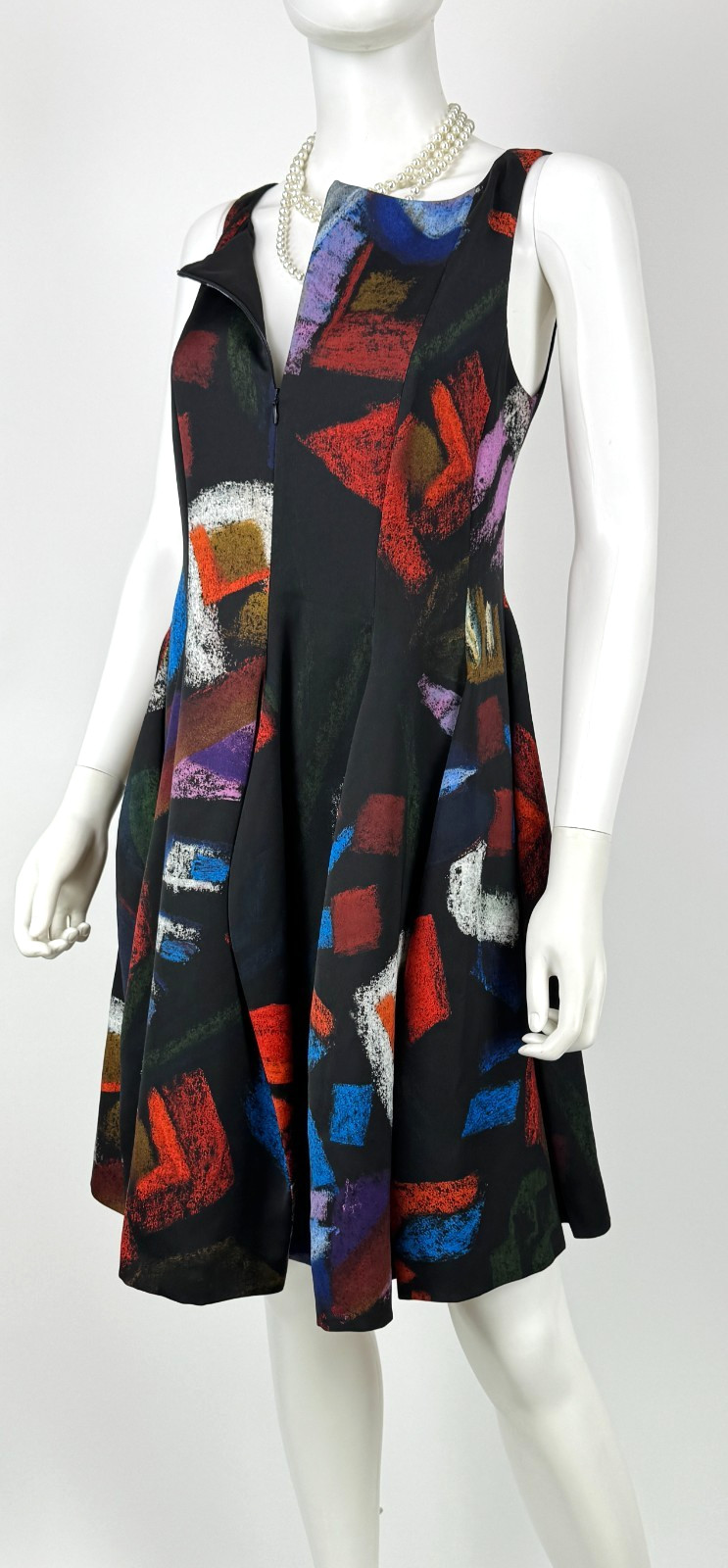 Giorgio Armani Red Black Print Dress Cocktail 8 US 44 IT M Flare Zip Runway Auth
