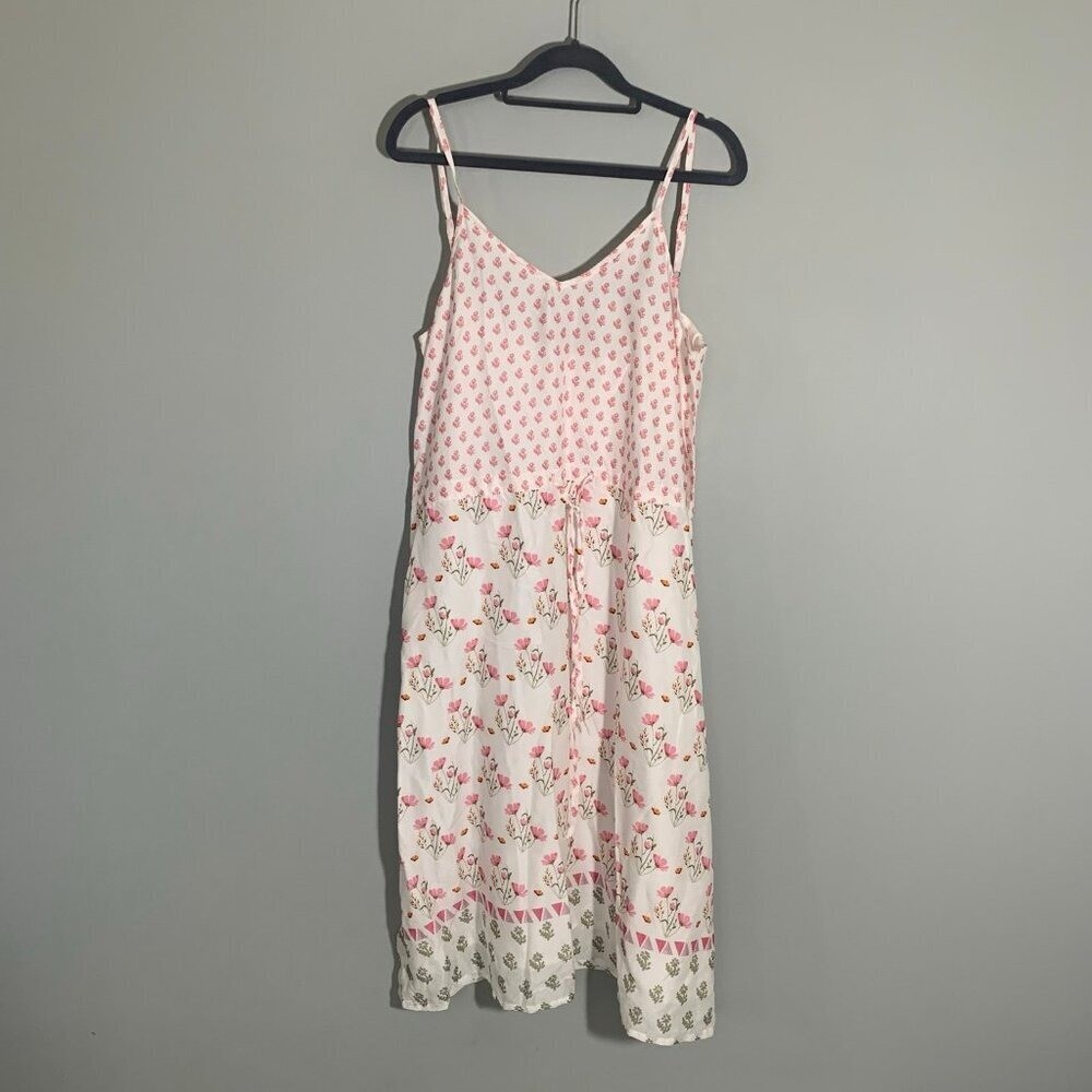 NEW Madewell x Reistor Ivory Floral Tencel Strappy Midi Dress Pink Green Small