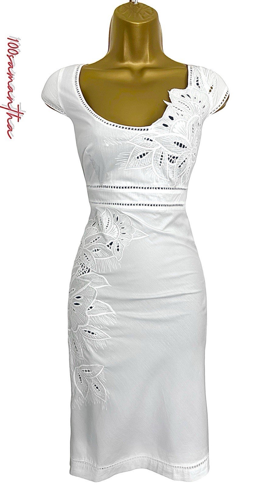 Karen Millen Size UK 16 VINTAGE EMBROIDERED STRETCH COTTON SUMMER DRESS