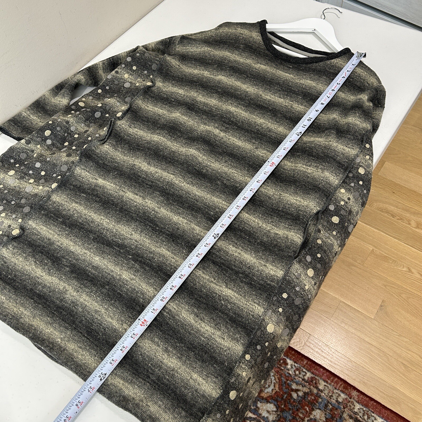 Gershon Bram Sweater Dress Womens Small Gray Striped Lagenlook Artsy Oversized