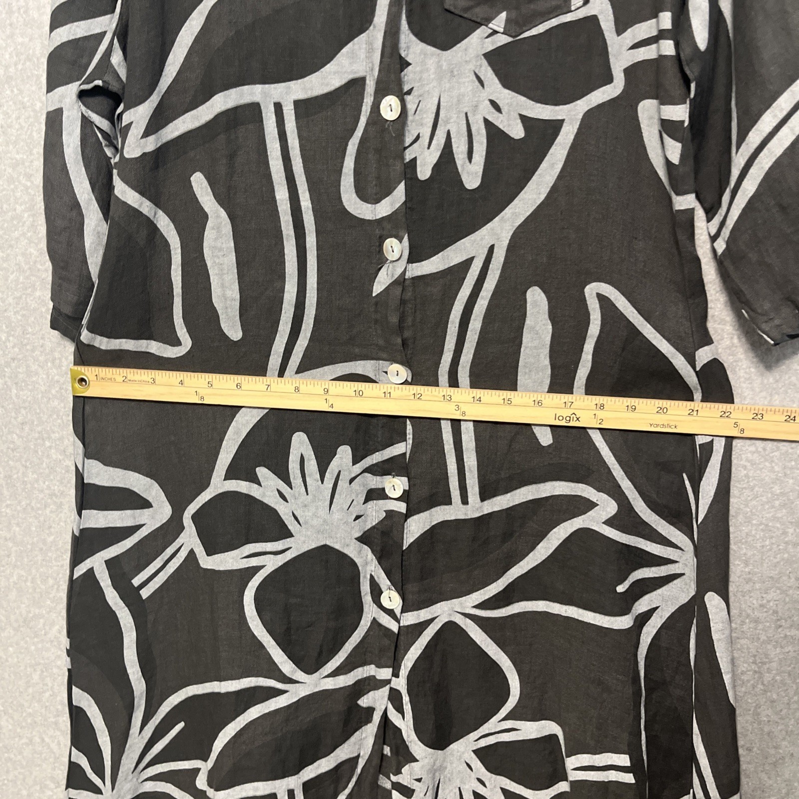Meo Meli Abstract Floral Linen Midi Maxi Shirt Dress Womens M L Button Front