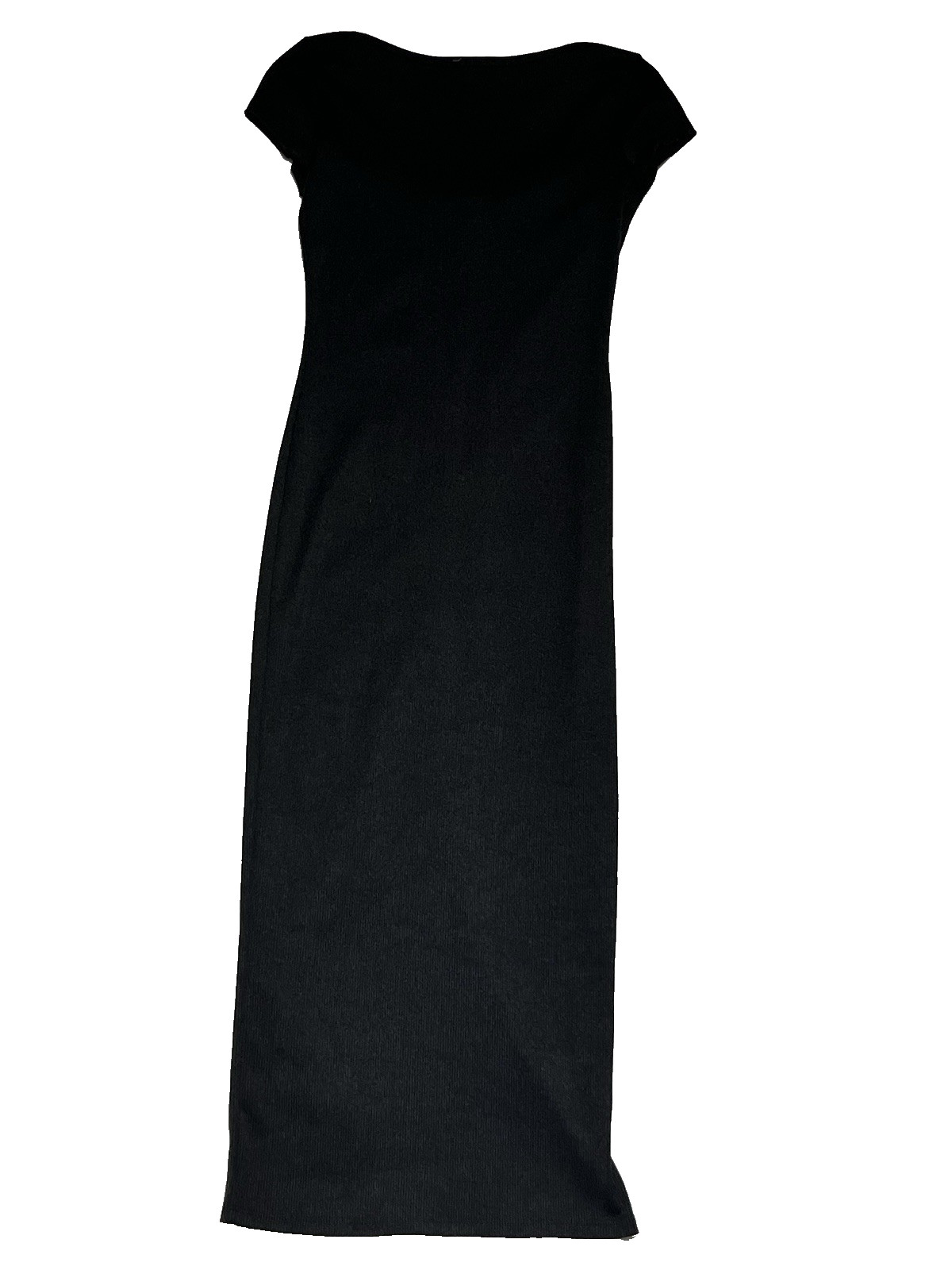 Elodie Snap Up Ribbed Midi Sheath Dress Womens Small Black Stretch Knit 90s Cap