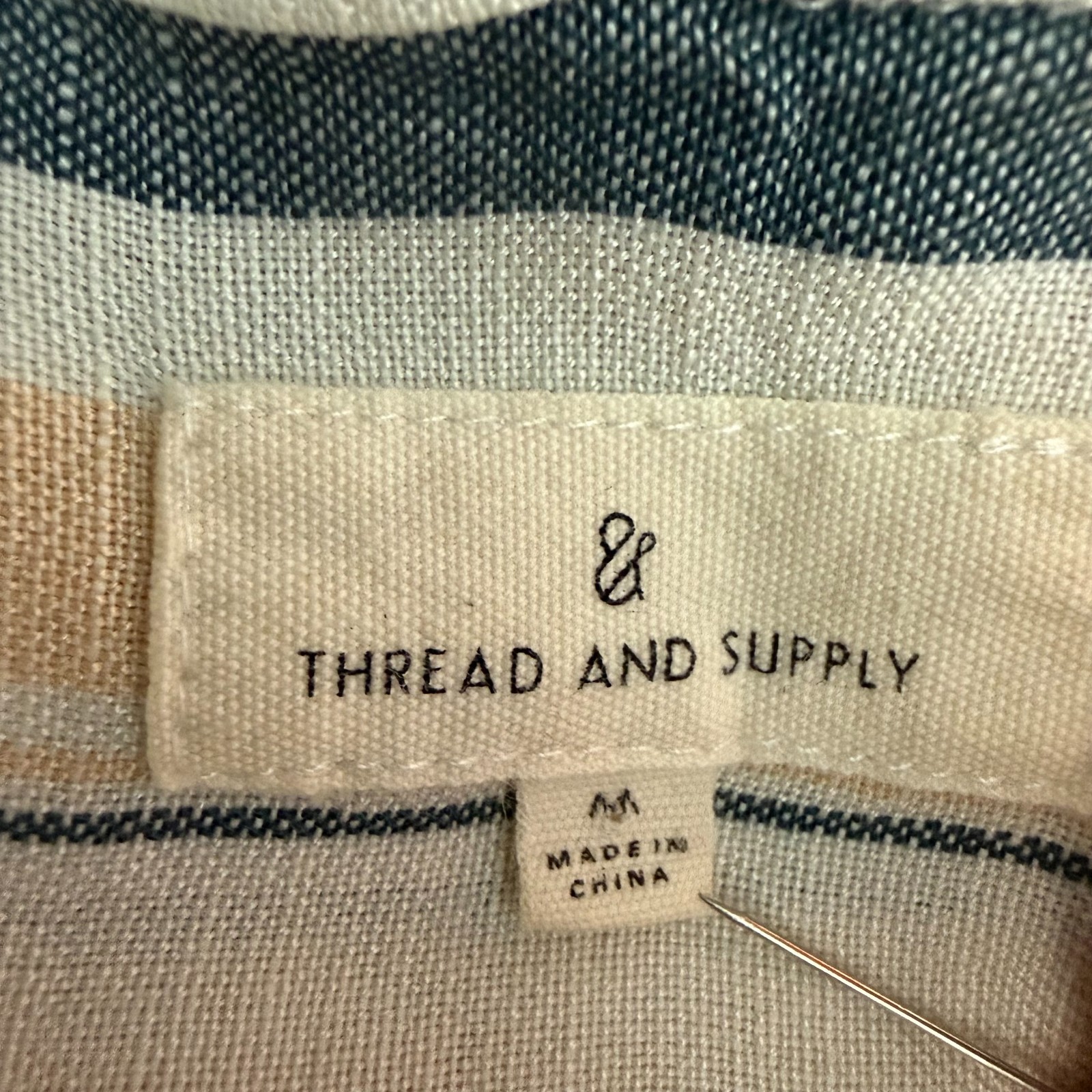 Thread & Supply M Striped Belted Short Shirt Dress Rayon Linen Cap Sleeves Beach